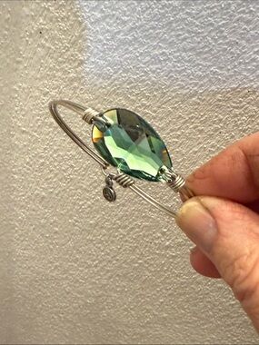 Luca + Danni Silver Wire Bracelet with Emerald Green Faceted Stone